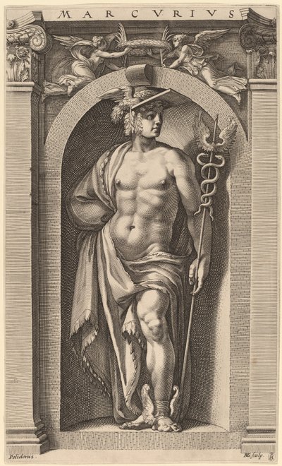 Rtuť od Hendrik Goltzius after Polidoro da Caravaggio