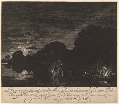 Útěk do Egypta od Hendrik Goudt after Adam Elsheimer