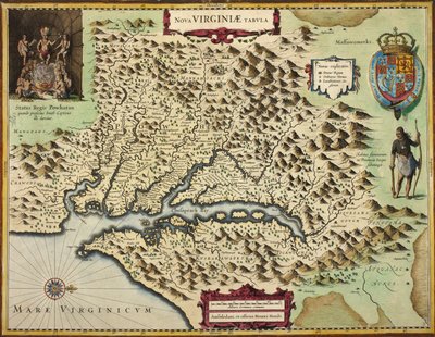 Mapa Virginie (ručně kolorovaná rytina) od Hendrik I Hondius