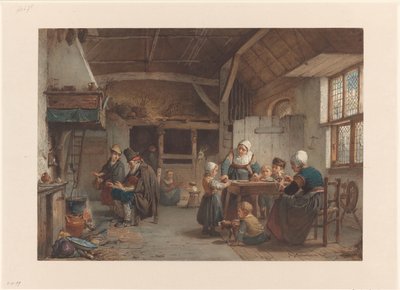 Interiér statku, rodina v kuchyni od Hendrik Jacobus Scholten