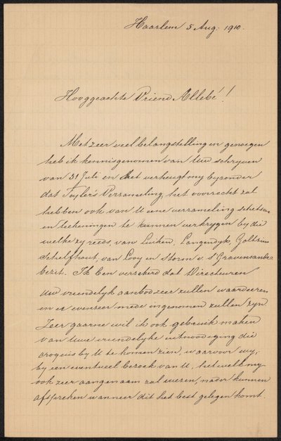 Dopis Augustu Allebému od Hendrik Jacobus Scholten