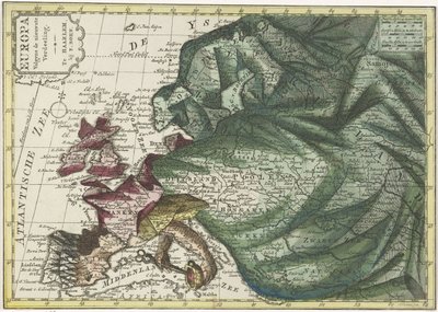 Mapa Evropy, barevná jako královna Evropa podle posledního rozdělení (název na objektu) od Hendrik Kloekhoff