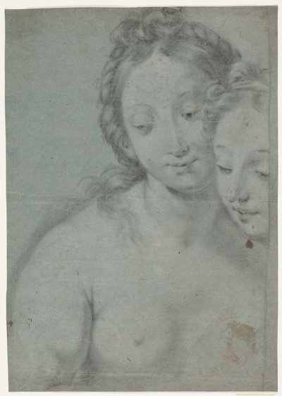 Dvě ženské hlavy. Studie pro pravou polovinu v Carlo Maratta Painter: Self-Portrait with Marquese Pallavicini, sourhead, National Trust, Anglie (ref. Arte Antica e Moderna, 1961, č. 181) od Hendrik Krock