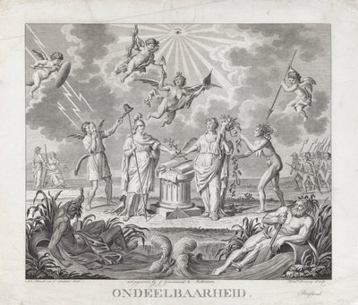 Alegorie nedělitelnosti, 1795 Nedělitelnost (název na předmětu) Čtyři alegorie revoluce v roce 1795 (název série) od Hendrik Roosing