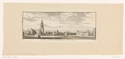Pohled na IJsselstein, 1774 Město a hrad Ysselstein, viděné mimo bránu Yssel. 1744 (název na objektu) od Hendrik Spilman