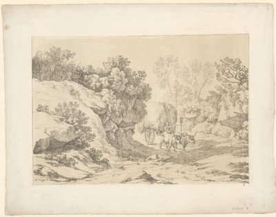 Vůz sena na silnici Tentamina Lithographica (název série) Italské krajiny (název série) od Hendrik Voogd
