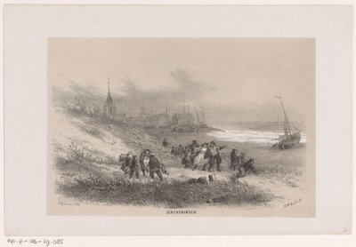 Scheveningen během bouře 28. května 1860 Scheveningen (název na objektu) Album deseti litografických skic, zobrazujících Tooneelena zkázy, rozrušeného bouří z 28. května 1860 v Gravenhaagsche Bosch v Scheveningenu, od Hendrik Wilhelmus Last
