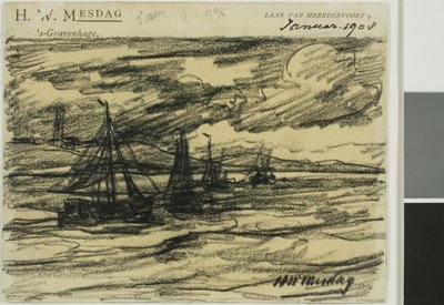 Lodě na moři od Hendrik Willem Mesdag