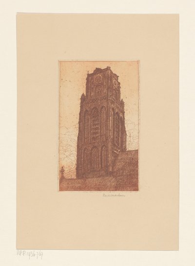 Studie kostelní věže od Hendrik de Boer (signed by artist)