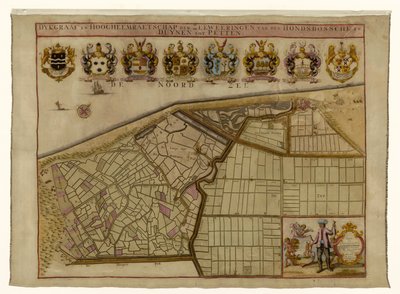 Mapa Hondsbossche Zeewering a duny v Petten Dykgraaf a Hoogheemraetschap der Zeeweeringen z den Hondsbossche a Duynen do Petten (název na objektu) od Hendrik de Leth