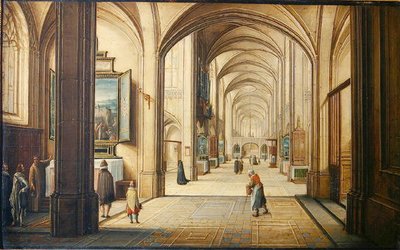 Interiér kostela se sakristánem zobrazujícím návštěvníkům obraz, 1608 (olej na kartě) od Hendrik the Younger Steenwyck