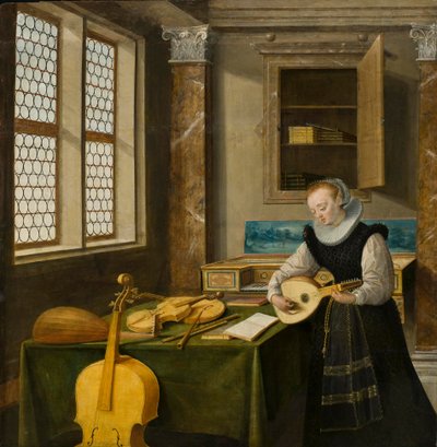 Dáma hrající na loutnu, kolem roku 1610 od Hendrik the Younger Steenwyck