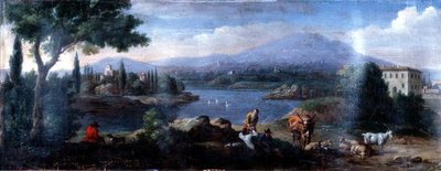 Italská krajina s odpočívajícími pastevci krav od Hendrik van (studio of) Lint