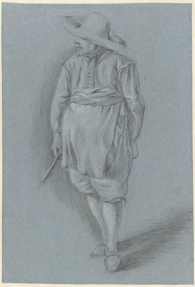 Muž v šatech ze 17. století s kloboukem, zástěrou a nožem od Hendrik van Velthoven (attributed to)