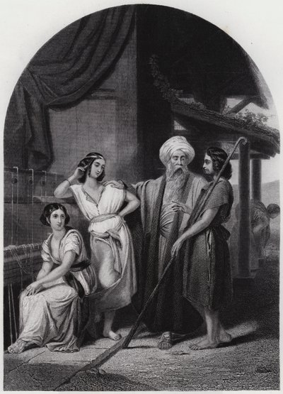 Jákob v domě Lábanově (rytina) od Henri Frederic (after) Schopin
