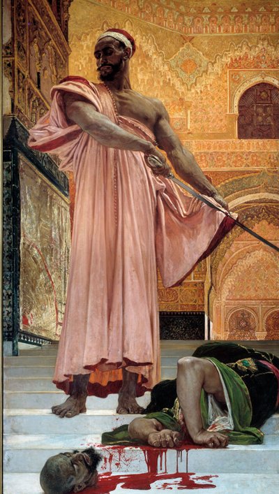 Poprava bez soudu za maurských králů Kat rozporcuje hlavu viníka. Obraz Henri Regnault (1843-1871) 1870 Ne. 3,02x1,46 m Paříž, musee d