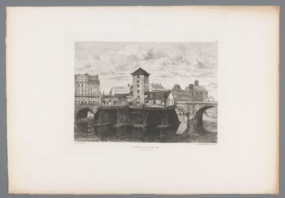 Gezicht op de Pont Notre-Dame Čerpadlo Pont Notre-Dame (název na objektu) Francie etsen uit 1875 (název série) Lept v roce 1875 (název série) od Henri Alexandre Saffrey