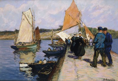 Fisherfolk na Quayside od Henri Alphonse Barnoin