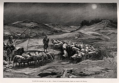Trailer dobře. Rytina Laurenta Desrousseauxe k ilustraci příběhu „A travers la Perse meridionale“ od C. Babina a F. Houssaye v roce 1885 v Le tour du Monde 1892, režie Edouard Charton (1807-1891), Hachette, Paříž. od Henri Alphonse Louis Laurent-Desrousseaux