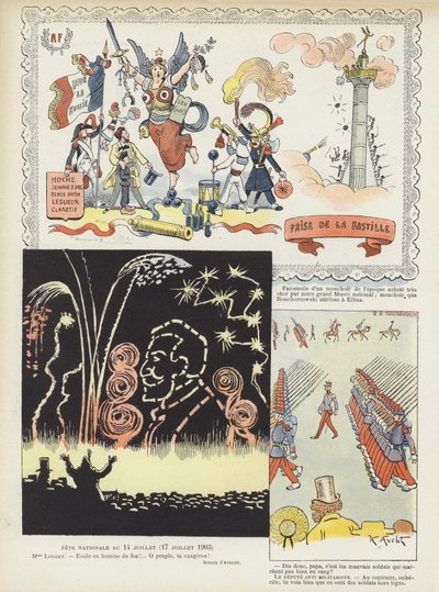 Den dobytí Bastilly. Ilustrace pro Le Rire od Henri Avelot