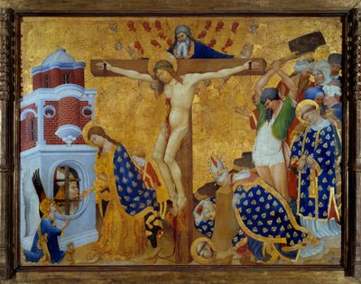 Oltářní obraz Saint Denis (dokončen 1416) pro kostel Chartreuse of Champmol Scéna ukřižování a dekolace Saint Denis z Paříže - Malba na dřevě transponovaná na plátno Henri Bellechose (1380-1440) 1416 Ne 1,32x2,11 m od Henri Bellechose