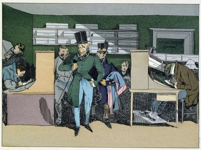 12:00: příjezd pana vedoucího divize, povinná práce - v „“Administrativní morálce”” od Henriho Monniera od Henri Bonaventure Monnier
