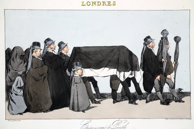 Pohřbívání lidu, ilustrace z knihy "Londýn" od Henriho Monniera, vyd. Paříž, asi 1828 (ručně kolorovaná litografie) od Henri Bonaventure Monnier