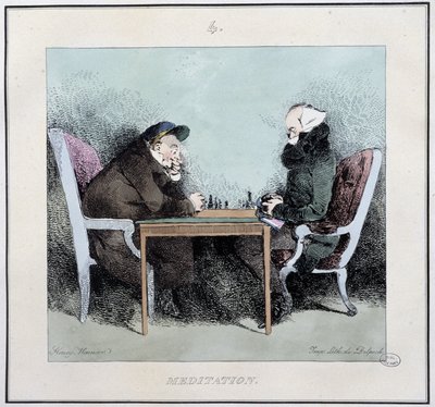 Meditace: šachisté - v „pařížských náčrtech“ od Henriho Monniera, ed. Delpech, Paříž od Henri Bonaventure Monnier