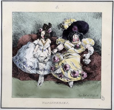 Ošklivé ženy dělající "tapisérii"" sedící v obývacím pokoji - v "" Parisiennes" od Henriho Monniera, ed. Delpech, Paříž od Henri Bonaventure Monnier