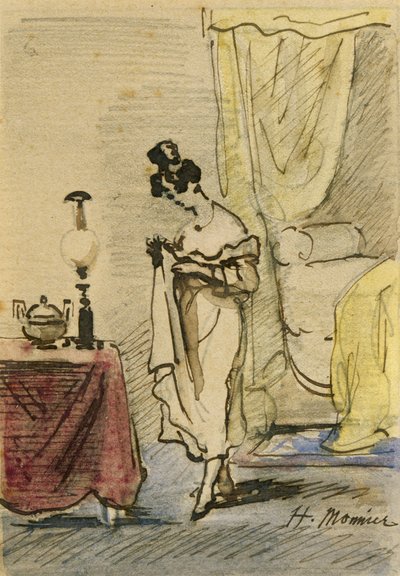 Mladá dáma doma (inkoust a wc na papíře) 2: Mladá dáma doma; Soukromí; od Henri Bonaventure Monnier