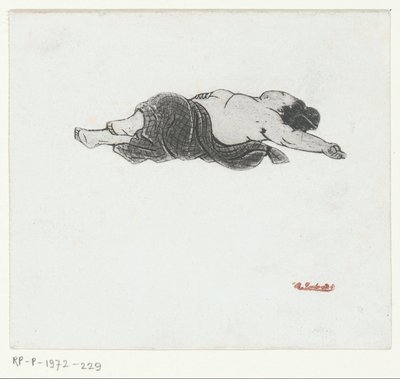 Ležící japonská žena s odhalenou hrudí od Henri Charles Guérard (attributed to)
