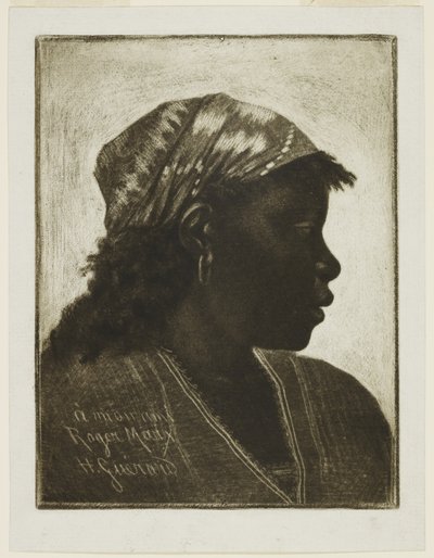 Head of Negress, kolem roku 1888 (mezzotinta) od Henri Charles Guérard