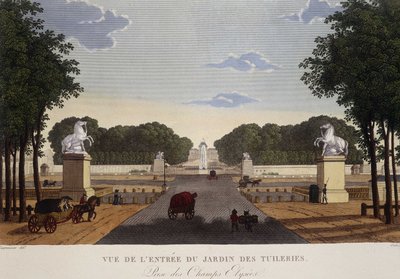 Vchod do Tuilerijské zahrady pohled na Champs-Elysées, cca 1820 – v „“Vues de Paris““ od Courvoisiera od Henri Courvoisier-Voisin