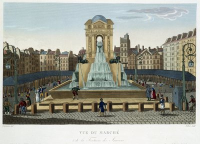 Fontána neviňátek, kolem roku 1820 – v „Pohledech na Paříž““ od Courvoisiera 1827 od Henri Courvoisier-Voisin