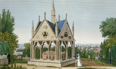Hrob Heloise a Abelarda na hřbitově Pere Lachaise, 1815-20 (barevná rytina) od Henri Courvoisier-Voisin