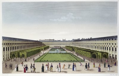 Pohled na zahrady Palais Royal, jak je vidět z Galeries de Bois, vyryl Aubert Fils, c.1815-20 od Henri Courvoisier-Voisin