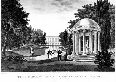 Pohled na chrám Venuše a hrad Peer Trianon ve Versailles - kresba Courvoisier od Henri Courvoisier-Voisin