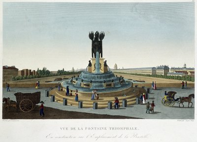 Pohled na Triumfální fontánu v Bastille – v „“Výhledech na Paříž”” od Courvoisiera od Henri Courvoisier-Voisin