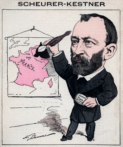 Portrét Auguste Scherer-Kestner (Scheurer Kestner) (1833-1899) chemik, průmyslník a alsaský politik - karikatura Henriho Demare v „Les Hommes d