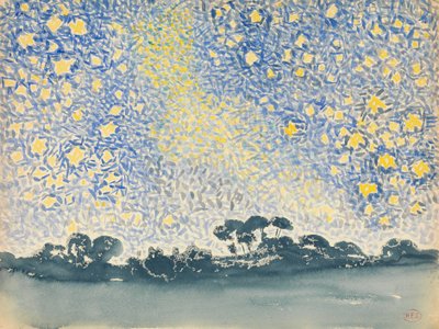 Krajina s hvězdami, cca 1905-08 (wc přes grafit na bílém tkaném papíře) od Henri Edmond Cross