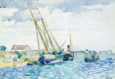Marine Scene (Boats near Venice), 1903 (wc přes grafit na bílém tkaném papíře na sucho nalepené na silně tkané kartě) od Henri Edmond Cross