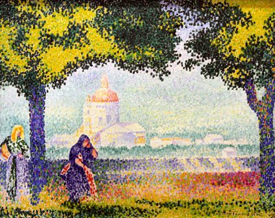 „Pohled na kostel Santa Maria degli Angeli poblíž Assisi“, 1909 od Henri Edmond Cross