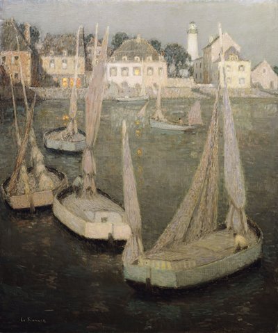 Breton Port by Moonlight; Port Breton za měsíčního svitu od Henri Eugene Augustin Le Sidaner