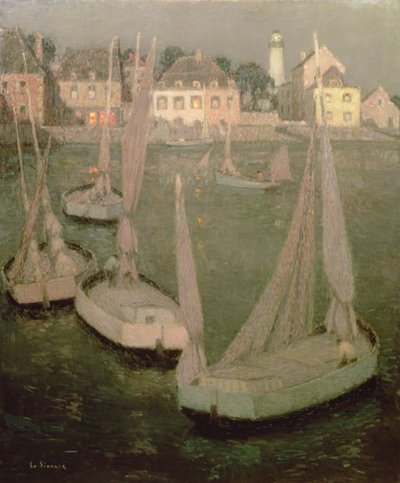 Brittany Port by Moonlight od Henri Eugene Augustin Le Sidaner