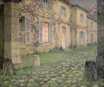 Dům s růžemi za soumraku, asi 1928 od Henri Eugene Augustin Le Sidaner