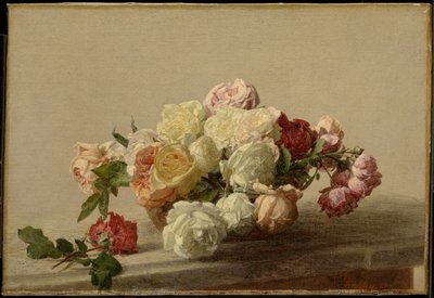 Miska růží na mramorovém stole od Henri Fantin-Latour