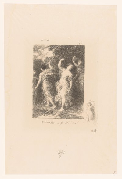Bacchantes tančí a tvoří hudbu Bacchus Básně André Chénier (název série) Ilustrace pour les Poésies d