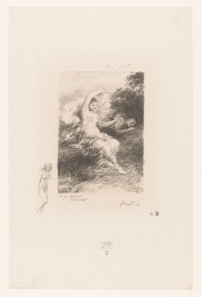 Lydé hlídá svého spícího milence Lyde Básně André Chénier (název série) Ilustrace pour les Poésies d