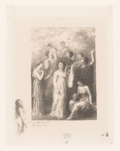 Negen muzen van de Olympus Frontispis: The Blind Gedichten van André Chénier (název série) Ilustrace k Básním André Chéniera (název série) od Ignace Henri Jean Fantin Latour