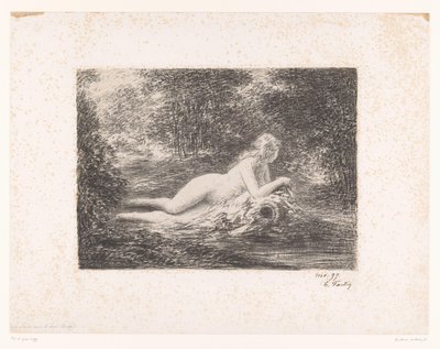 Nymfa s vodním džbánem u lesního potoka La source dans les bois (název na objektu) od Ignace Henri Jean Fantin-Latour